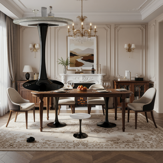 Sunvega Round White Pedestal Side Table with Marble Effect Top for Living Room