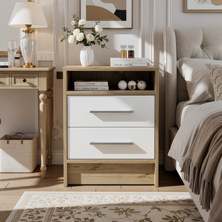 Sunvega Modern Nightstand with Two Spacious Drawers and Metal Handles for Bedroom