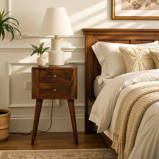 Sunvega Bera Chestnut Bedside Table with 2 Drawers and Nordic Legs