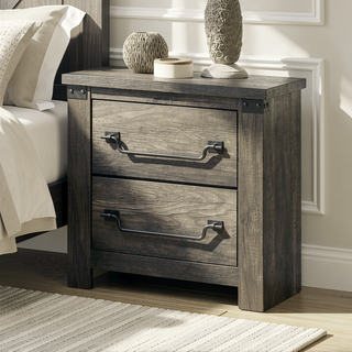 Sunvega Rustic Gray Melamine Paper Wooden Nightstand with Antique Brass Drop Handles