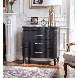 Sunvega Glam Style Black Solid Wood Nightstand with Crystal-like Acrylic Handles