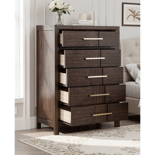 Sunvega Modern 5-Drawer Chest with Silver Handles and Wood Construction