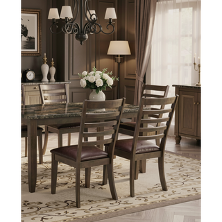 Sunvega Transitional Brown 7pc Dining Set With Faux Marble Top And Leatherette Chairs
