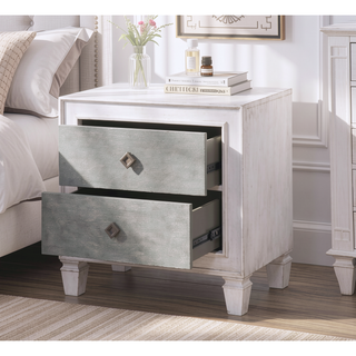 Sunvega Rustic Gray and Weathered White Finish Transitional Style Night Stand