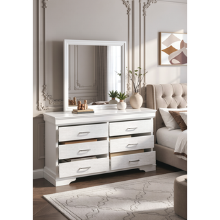 Sunvega Modern 6 Drawer Dresser with Wood Finish and Slat System for Bedroom