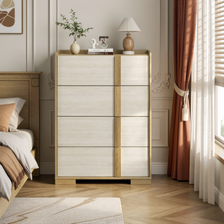 Sunvega Natural Wood and White Melamine Four-Drawer Chest for Modern Bedrooms