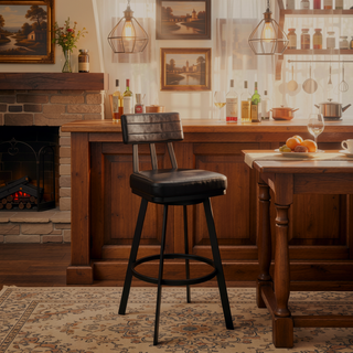 Sunvega Verin Brown Metal Swivel Bar Stool with Faux Leather Upholstery