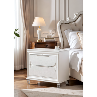 Sunvega Modern Pearl White Finish Nightstand with Spacious Drawers and Acrylic Legs