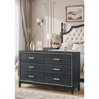 Sunvega Weathered Black Finish Nightstand with Two Spacious Storage Drawers