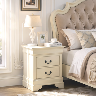 Sunvega Classic Beige Nightstand With Two Drawers for Bedroom Storage