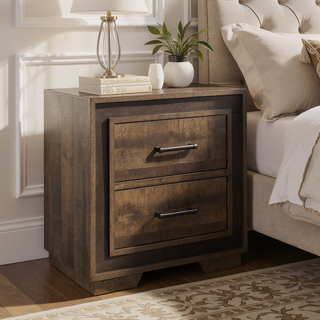 Sunvega Rustic Style Two-Tone Finish Embossed Faux-Wood Nightstand with Two Drawers