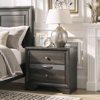 Sunvega Black Finish Wooden Nightstand with 3 Drawers and Curved Legs