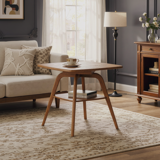 Sunvega Modern Walnut Finish Dining Table with Storage Shelf for Gatherings