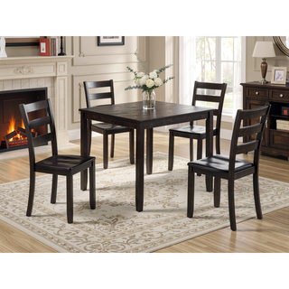 Sunvega Contemporary Dark Wood Finish Square Table with Ladder-back Chairs Dining Set