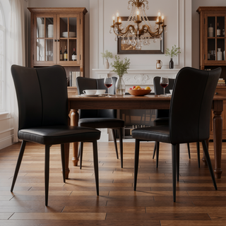 Sunvega Modern Black PU Chairs with Ergonomic Backrest and Metal Legs for Living Room