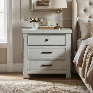 Sunvega Light Gray Finish Nightstand with 3 Dovetail Drawers for Bedroom Storage