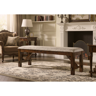 Sunvega Farmhouse Style Solid Rubberwood Dining Bench with Foam Padding