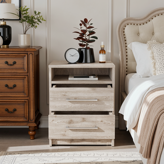 Sunvega Light Gray Nightstand with Two Spacious Drawers and Top Shelf for Bedroom