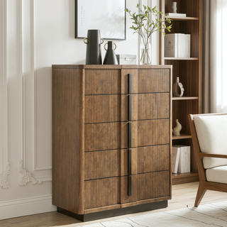 Sunvega Ash Brown Wooden Chest of Drawers with Five Roomy Storage Drawers