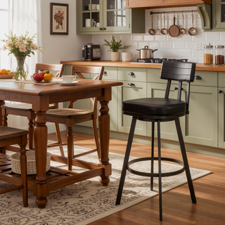 Sunvega Verin Brown Metal Swivel Bar Stool with Faux Leather Upholstery