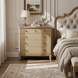 Sunvega Natural Pine 8-Drawer Dresser Cabinet with Solid Wood Tops and Antique Nickel Hardware