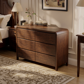 Sunvega Mid Century Modern 6-Drawer Dresser in Solid Wood with Solid Legs