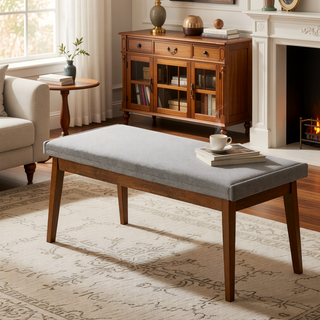 Sunvega Warren Bench in Ash Grey Upholstered Polyester Blend Fabric