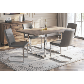 Sunvega Taupe Laminate Dining Table with Chrome Metal Legs for Kitchen
