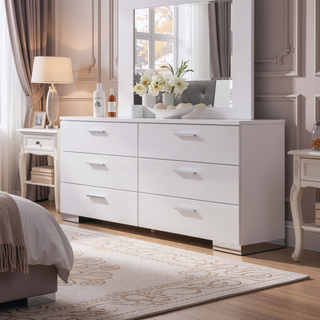Sunvega Sleek White Nightstand with Chrome Legs and Two Spacious Drawers