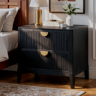 Sunvega Mason Black Contemporary Wood Nightstand with Two Fluted Drawers