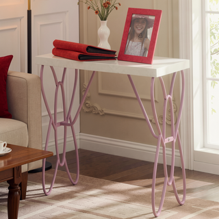 Sunvega White and Light Purple Nightstand with Metal Butterfly Accent for Bedroom