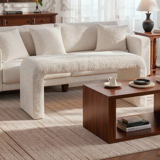 Sunvega Modern Waterfall Bench with Cozy Boucle Fabric for Bedroom