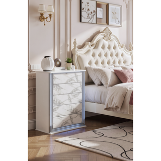 Sunvega Modern Sleek Nightstand with LED Light and Rich Chrome Accents