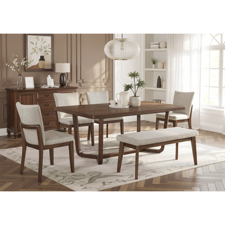 Sunvega Mid-Century Modern Dining Table with Sculptural Base and Warm Wood Finish