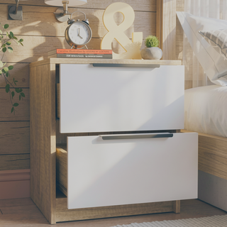 Sunvega Light Gray Nightstand with Two Drawers and Metal Handles for Bedroom