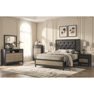 Sunvega Modern Nightstand with Two Drawers and Unique Wood Pattern in Black