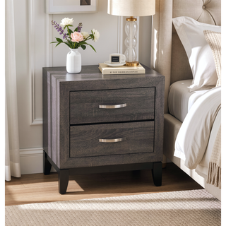 Sunvega Rustic Grey Oak Modern Nightstand with 2 Drawers Bedroom Furniture