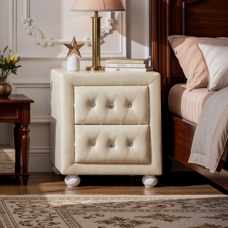 Sunvega Pink 2-Drawer Nightstand with Crystal Knobs and Padded Base