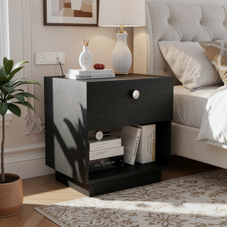 Sunvega Paris Nightstand with Drawer and Open Shelf for Bedroom Storage
