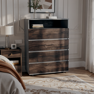 Sunvega Alpine Four Drawer Dresser with Flat Front Design for Bedroom Storage
