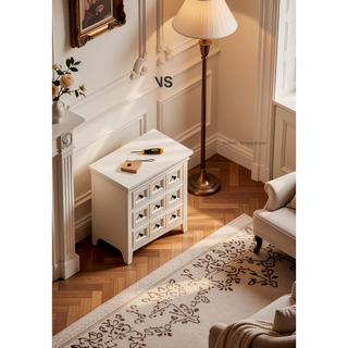 Sunvega Transitional Style Solid Wood Nightstand with Round Knobs and 3 Drawers