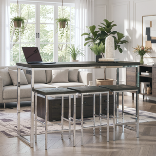 Sunvega Dark Oak and Chrome 4-Piece Counter Height Table Set with Stools and Outlet