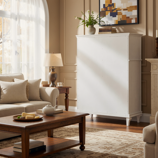 Sunvega Silver Oak 5-Drawer Chest with Hidden Felt-Lined Drawer and Sparkling Accent Panels