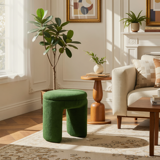 Sunvega Contemporary Green Teddy-like Fabric Accent Stool for Living Room