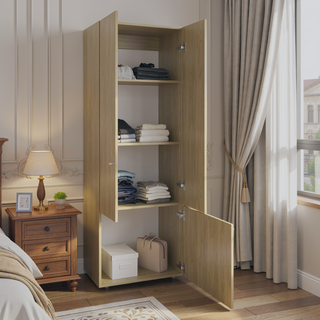 Sunvega Macadamia Wood Closet System with 3 Doors and 5 Shelves for Bedroom