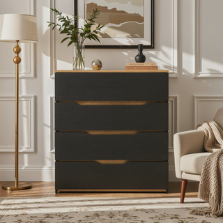 Sunvega White and Light Oak Four-Drawer Dresser with Superior Top