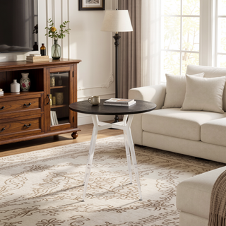 Sunvega Industrial Round Dinette Table with Vintage White Metal and Espresso Wood Top
