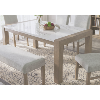 Sunvega White Faux Marble Top Dining Table with Light Oak Finish Wood Legs