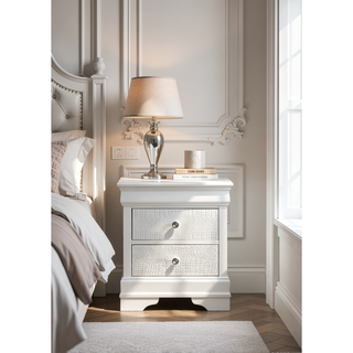 Sunvega Blaze Modern White Wood Nightstand with Two Drawers and Textured Finish