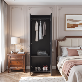 Sunvega Wenge 2-Door Tall Wardrobe Cabinet with Hanging Rod for Bedroom